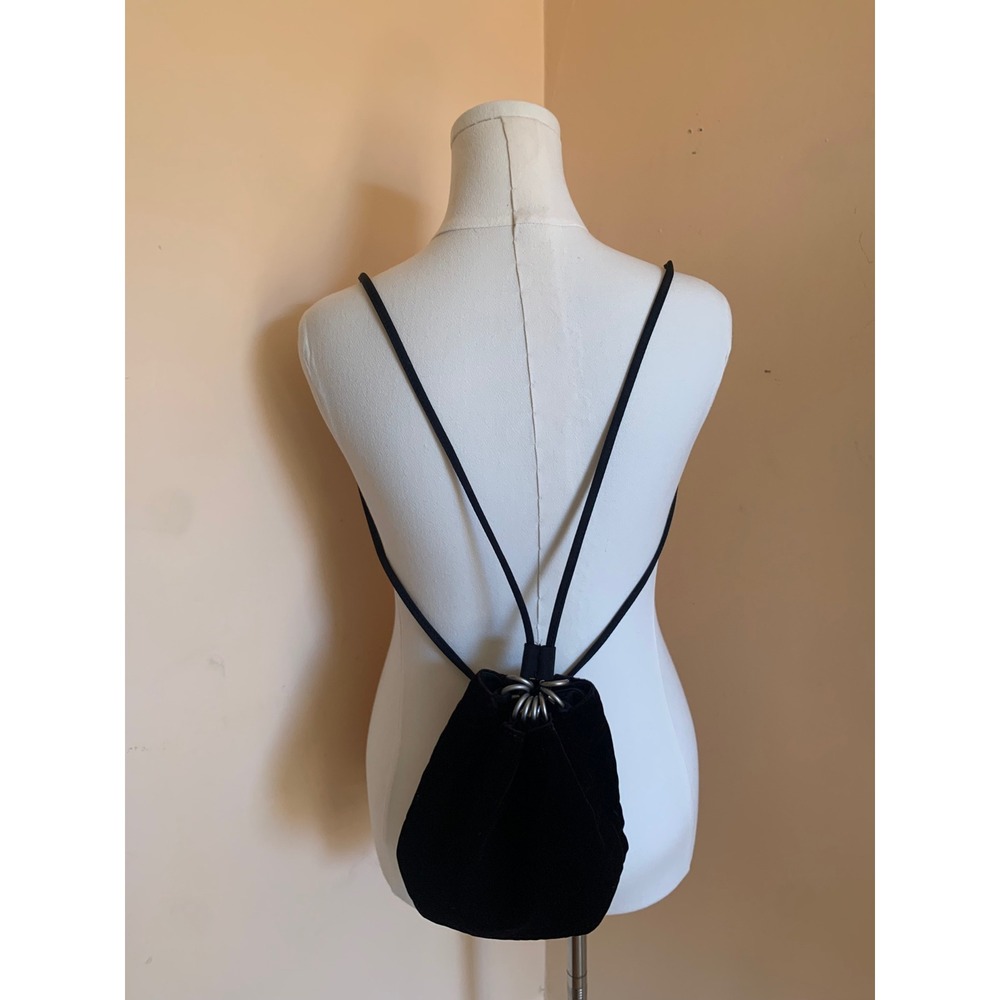 Nine West Velvet Drawstring Mini Backpack Purse Black Whimsigoth Y2K Goth